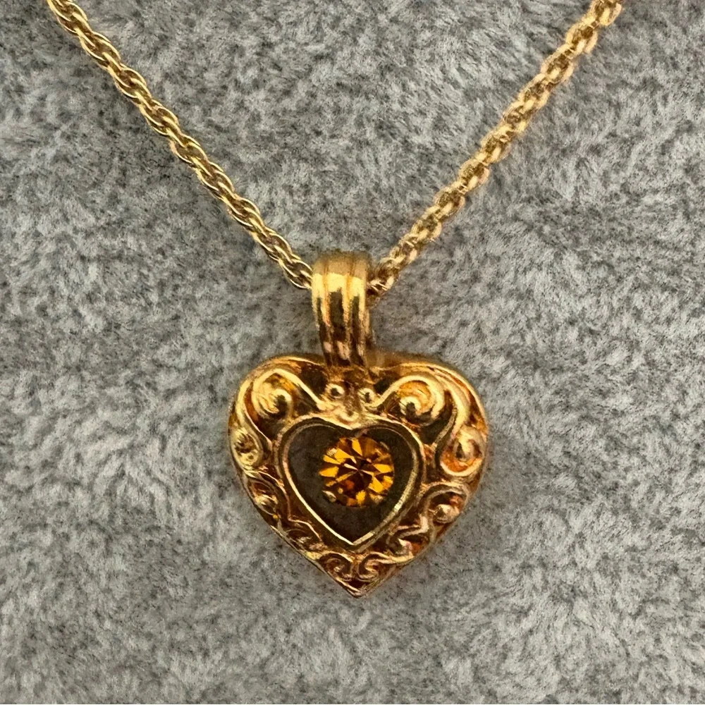 Avon Heart Citrine Scroll Necklace - Picture 1 of 5